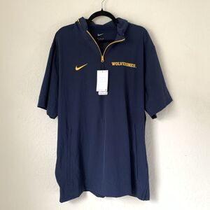 NWT Nike Michigan Wolverines Sideline Coach Half-Zip Hoodie Men XL Short Sleeve
